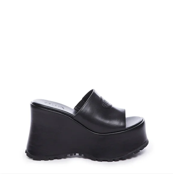 Black Platform Wedge Sandals - Picture 2 of 3